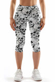 White Witch Ellie Skull Print Performance Yoga Capri Leggings - Women