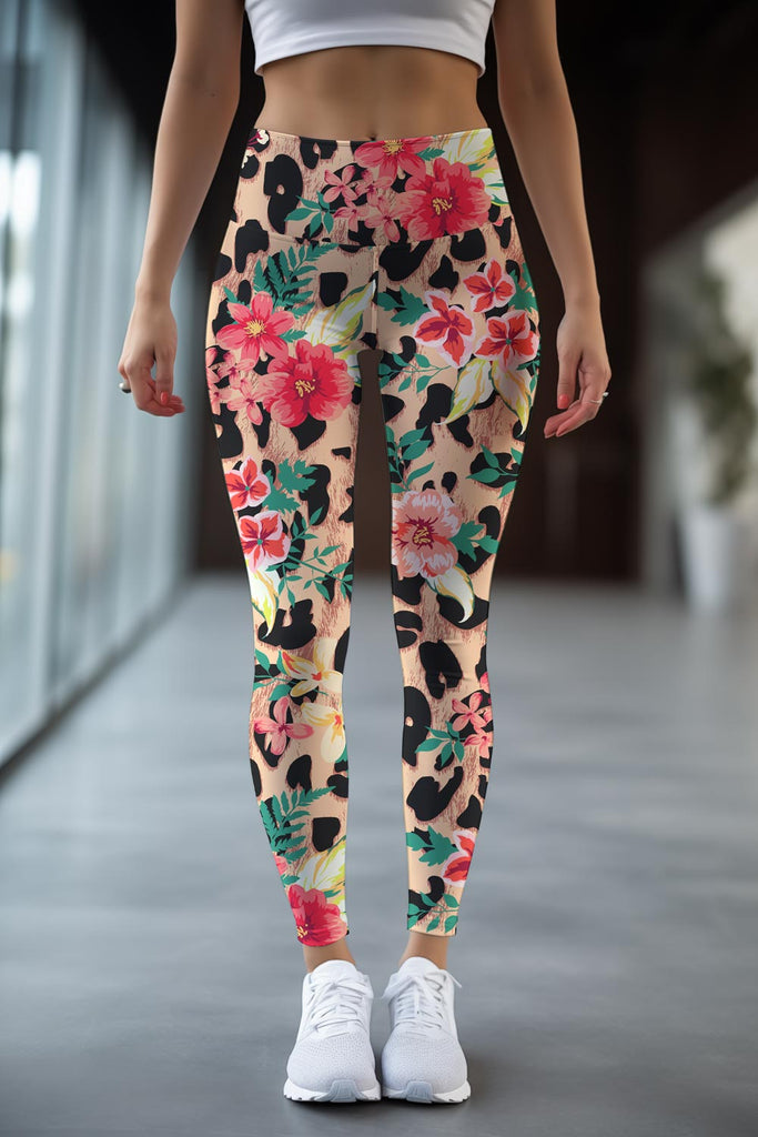 Patterned tights - Beige/Leopard print - Ladies