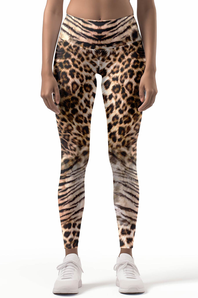 Womens High-Waisted Classic Leggings Brown Leopard print Wild