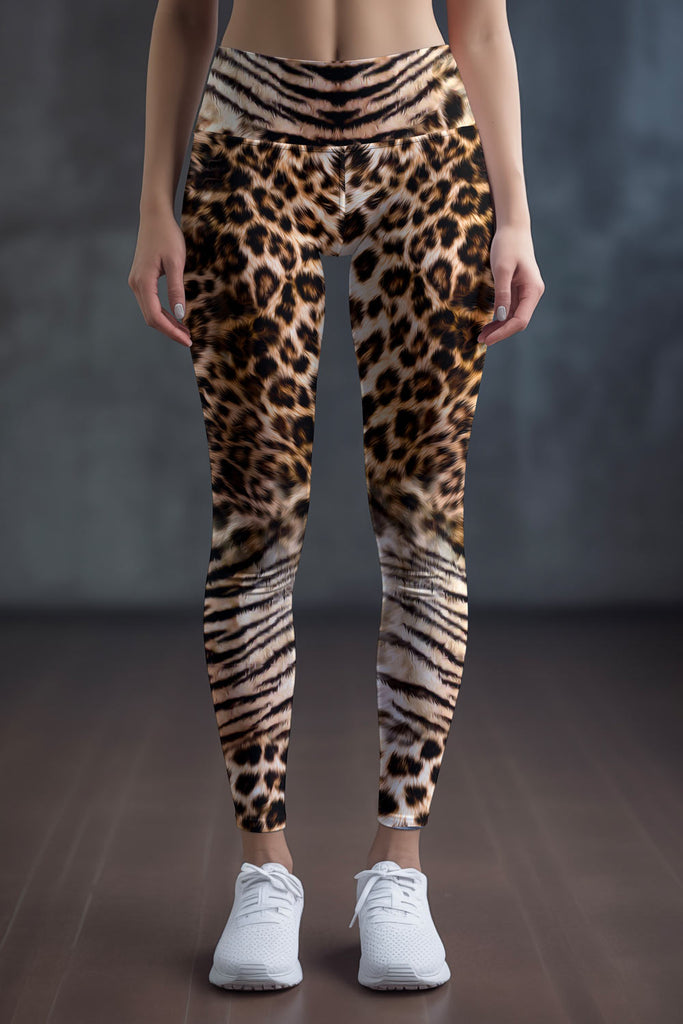 Leopard Print Sports Bra and Workout Leggings Matching Set, Tiger