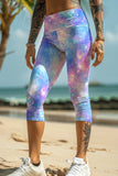 Wizard Ellie Blue Galaxy Print Performance Yoga Capri Leggings - Women