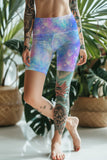 Wizard Karen Blue Galaxy Print Performance Yoga Biker Shorts - Women