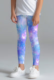 Wizard Lucy Blue Cute Colorful Galaxy Printed Stretch Leggings - Kids