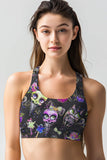 beWITCHing Stella Black Skull Printed Seamless Sport Yoga Bra - Women