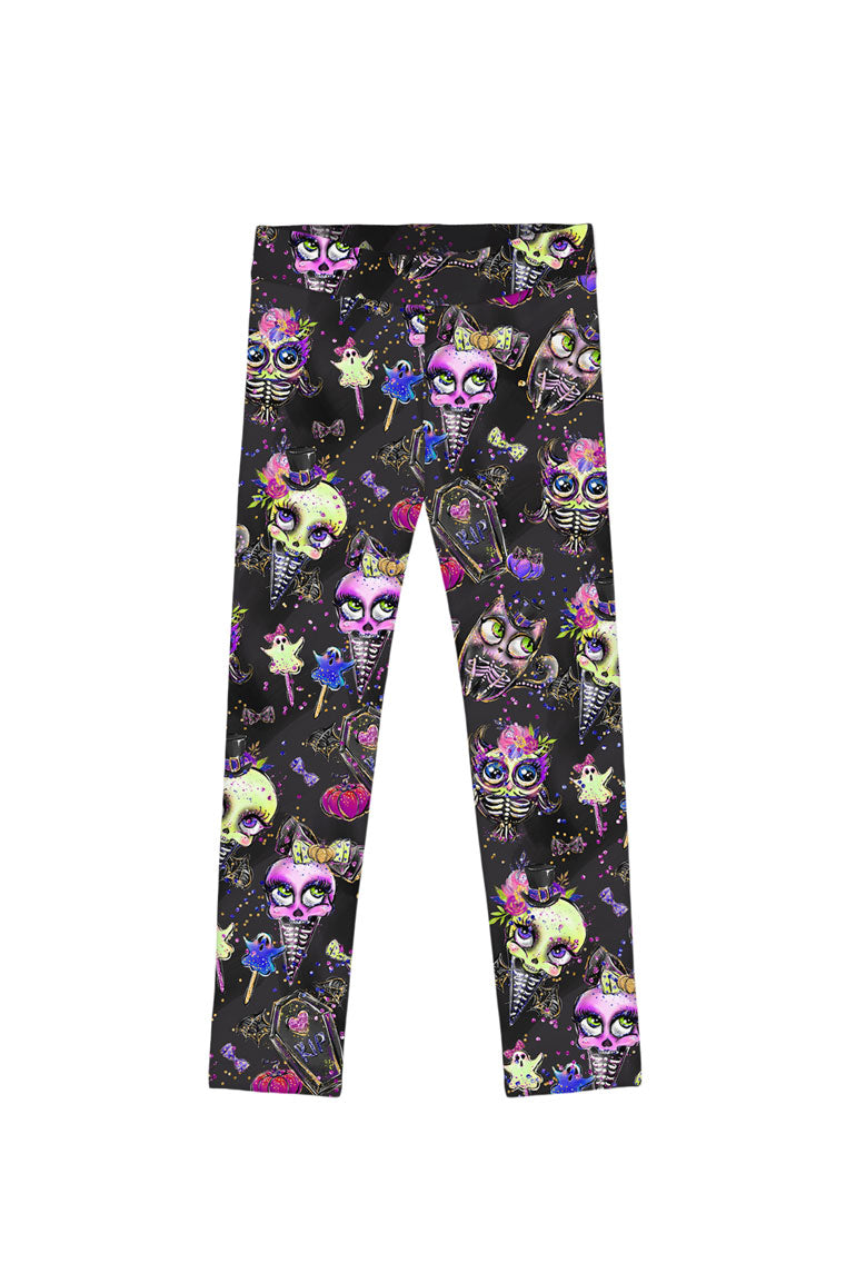 beWITCHing Lucy Black Goth Skull Print Alt Halloween Leggings - Girls - Pineapple Clothing