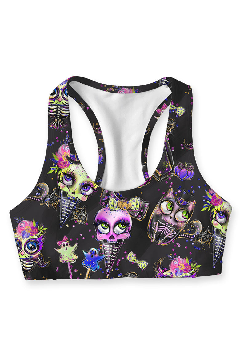 beWITCHing Stella Black Skull Printed Halloween Sport Yoga Bra - Women - Pineapple Clothing