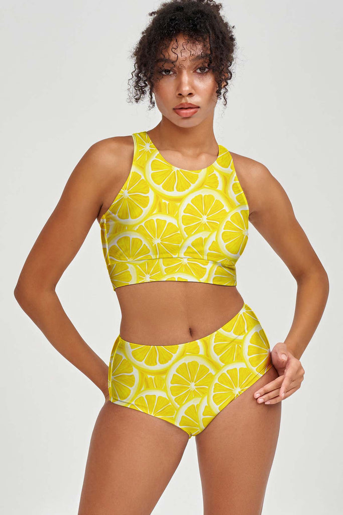 A Piece of Sun Carly Yellow Lemon High Neck Crop Bikini Top