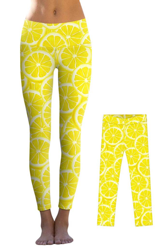 A Piece of Sun Lucy Yellow Lemon Print Cute Leggings - Mommy and Me