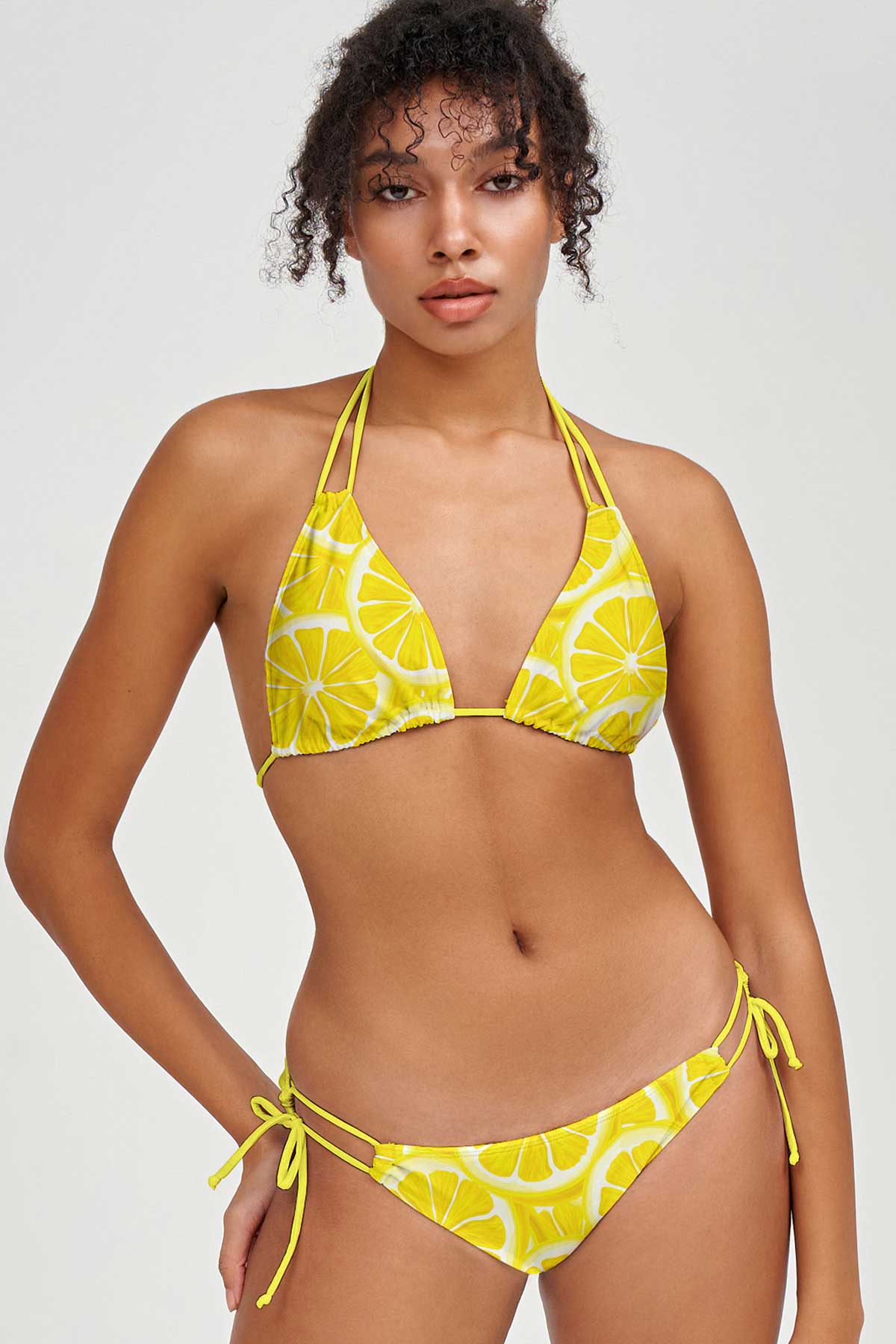 A Piece of Sun Sara Yellow Lemon Strappy Triangle Bikini Top - Women - Pineapple Clothing
