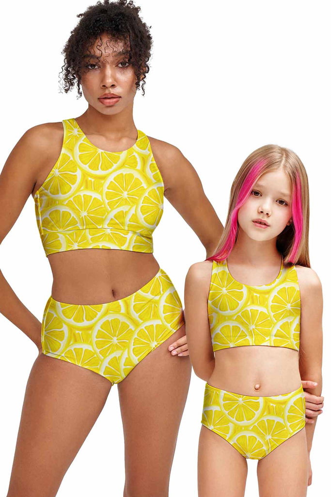 A Piece of Sun Yellow Lemon Two-Piece Sporty Swimsuits - Mommy