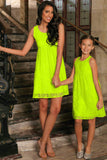 Bright Neon Yellow Lace Empire Waist Summer Party Mommy & Me Dress - Pineapple Clothing