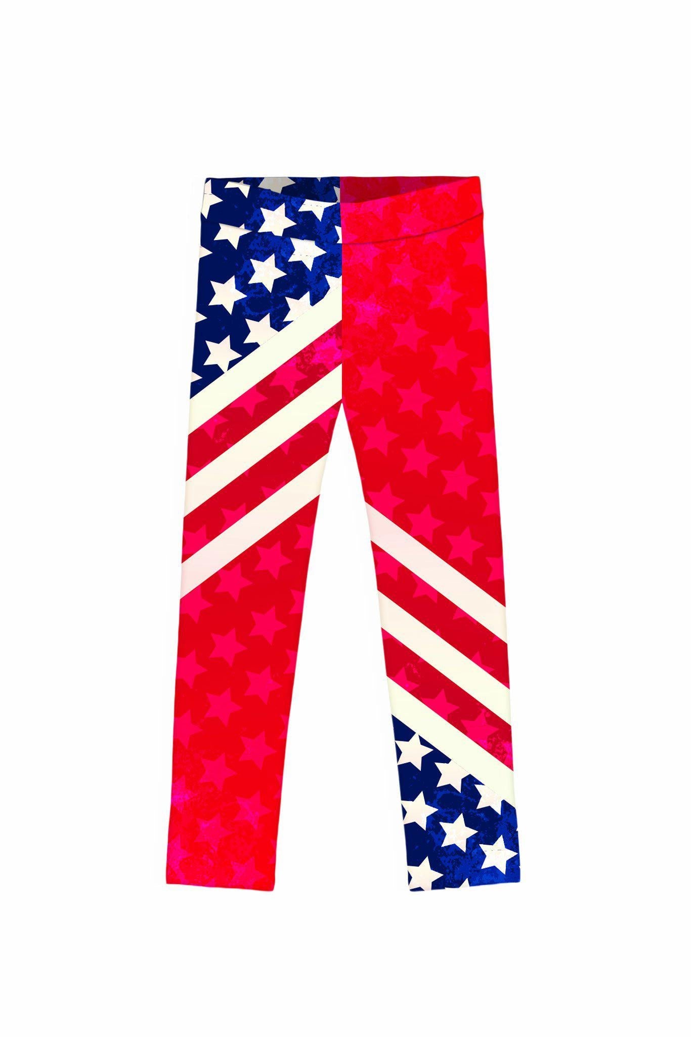 3 for $49! Americana Lucy Red & Blue USA Flag Printed Leggings - Kids - Pineapple Clothing