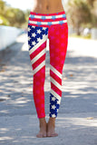 Americana Lucy Red & Blue Printed Leggings Yoga Pants - Women - Pineapple Clothing