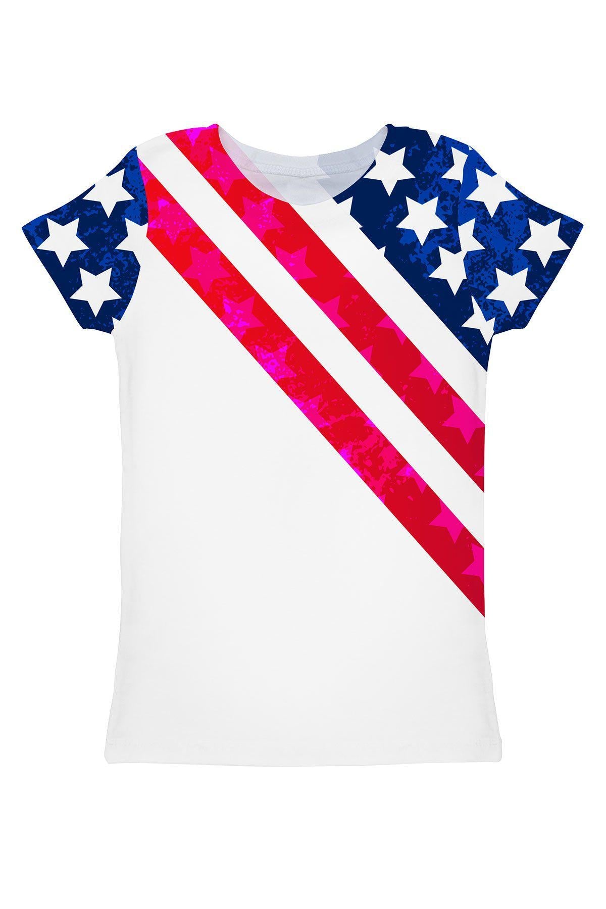 3 for $49! Americana Zoe White Designer Flag Print T-Shirt - Women - Pineapple Clothing