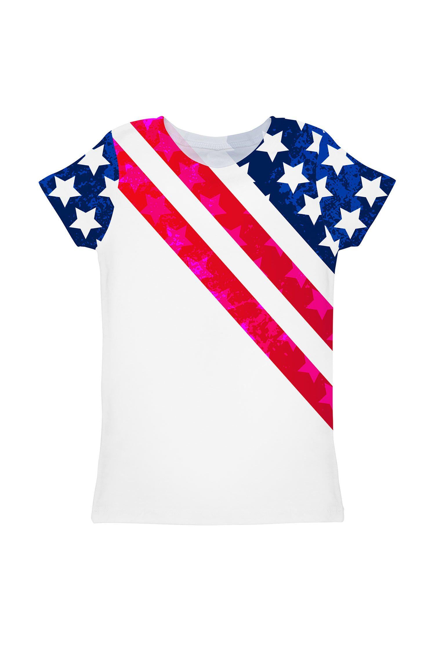 Americana Zoe White Designer Flag Print T-Shirt - Kids - Pineapple Clothing