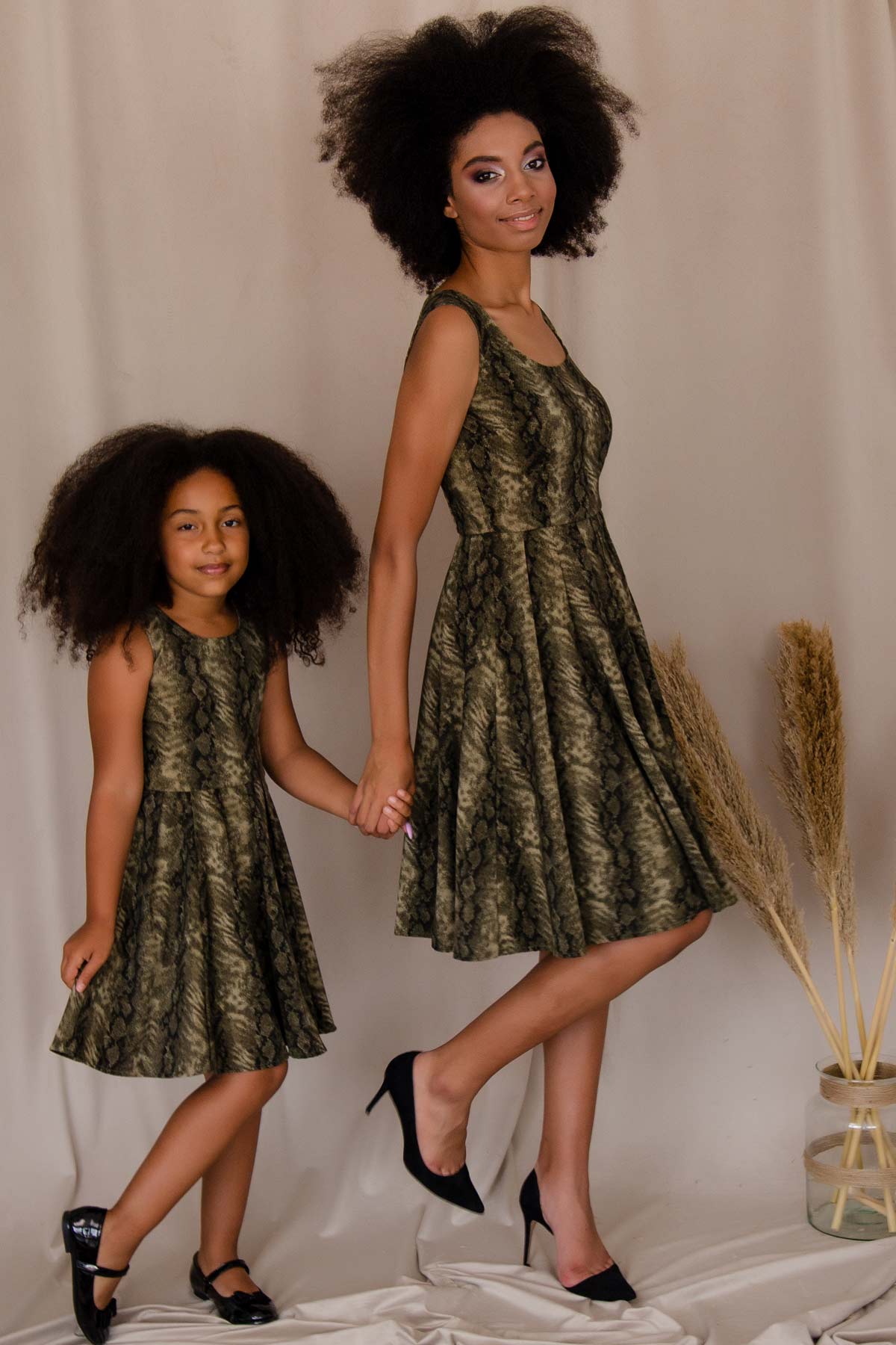 Sage Green Animal Print Skater Evening Party Dress - Women - Pineapple Clothing