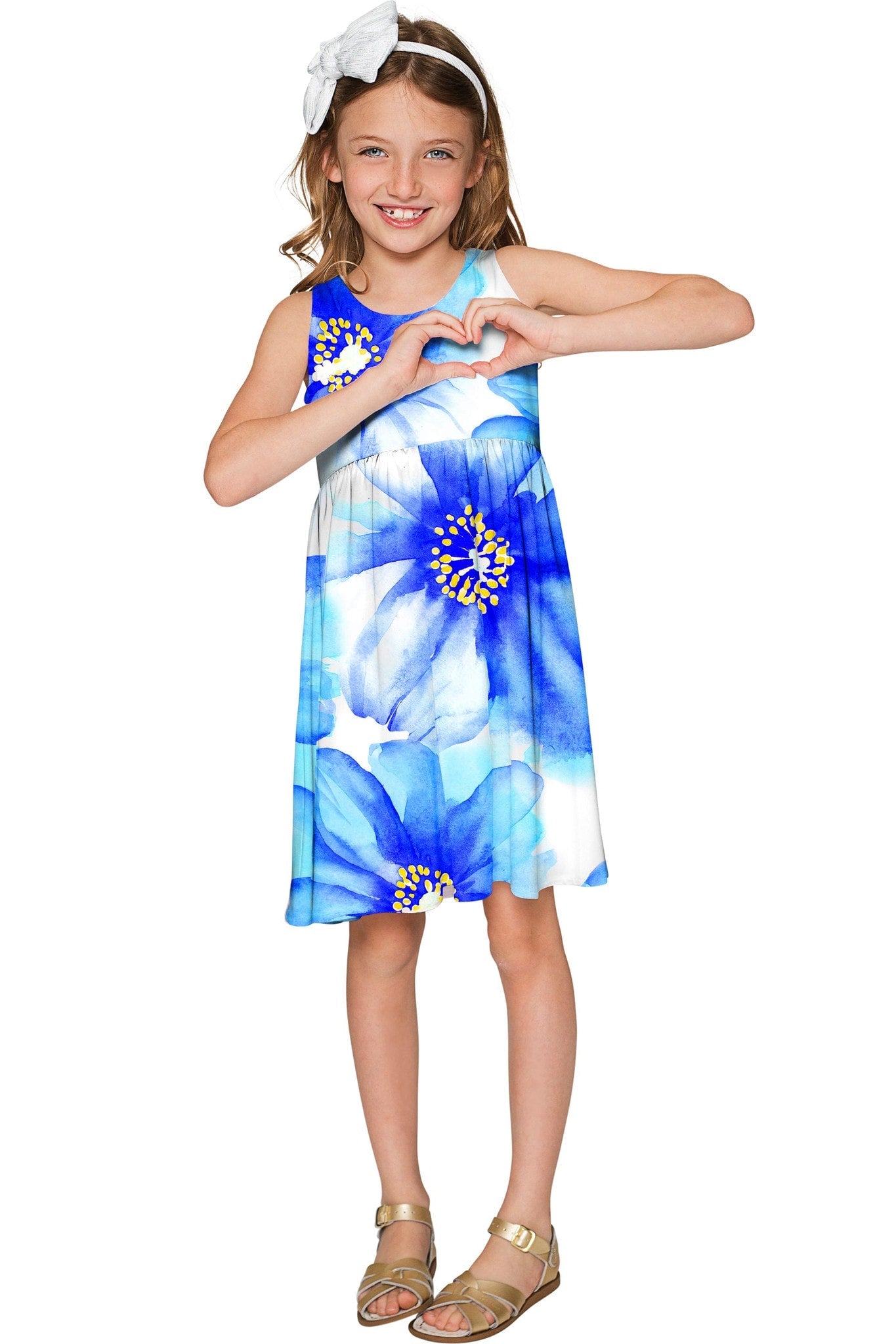 Aurora Sanibel Blue Floral Print Empire Dress - Girls - Pineapple Clothing