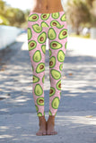 Avocardio Lucy Pink Green Avocado Print Leggings Yoga Pants - Women - Pineapple Clothing