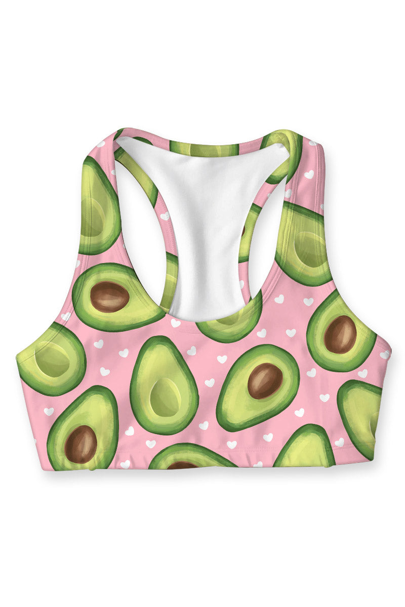 Avocardio Stella Pink Green Avocado Racerback Sports Yoga Bra - Women - Pineapple Clothing