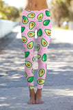 Avocuddle Lucy Pink Avocado Print Leggings Yoga Pants - Women - Pineapple Clothing