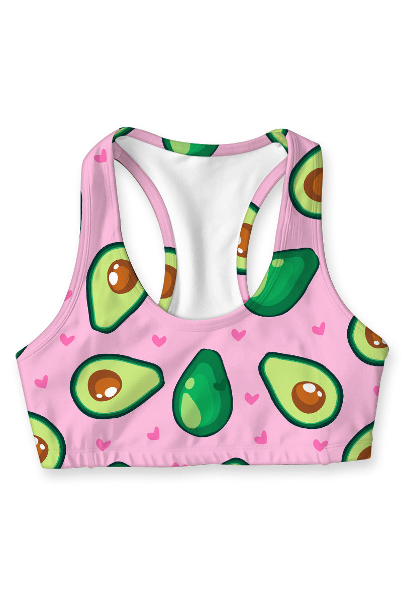 Avocuddle Stella Pink Avocado Racerback Sports Yoga Bra - Women - Pineapple Clothing