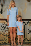 Baby Blue Crochet Lace Elbow Sleeve Party Shift Mother Daughter Dress - Pineapple Clothing