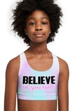 Believe in Yourself Stella Pink Seamless Sports Bra Crop Top - Kids - Pineapple Clothing