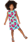 Berry Cute Adele Blue & Pink Strawberry Print Shift Dress - Girls - Pineapple Clothing