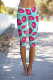 Berry Cute Ellie Blue Strawberry Print Yoga Capri Leggings - Women - Pineapple Clothing