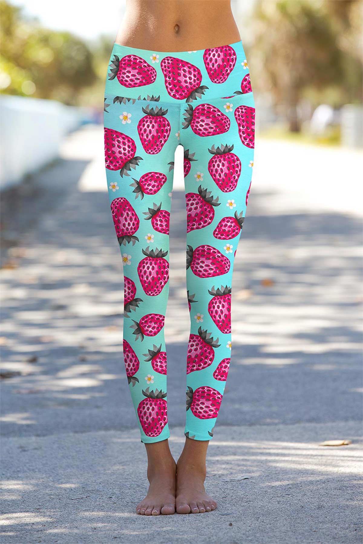 Berry Cute Lucy Blue Strawberry Print Leggings Pants - Women | Pineapple Clothing