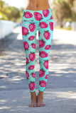 Berry Cute Lucy Blue Strawberry Print Leggings Yoga Pants - Women - Pineapple Clothing