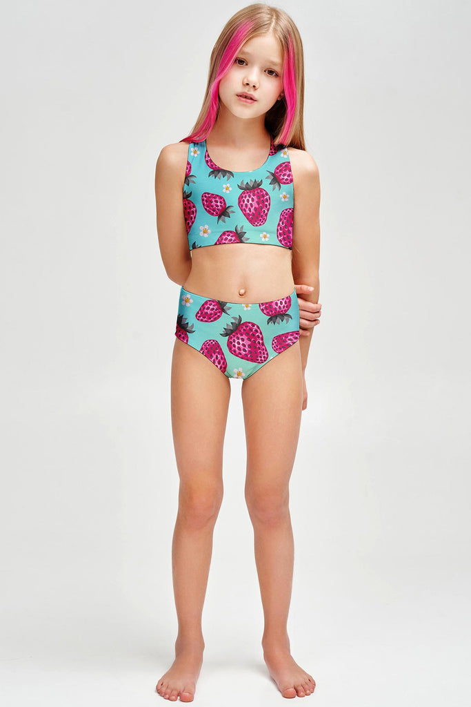Girls Holiday Cute Solid Bikini Set One Piece Swimsuit Bathing
