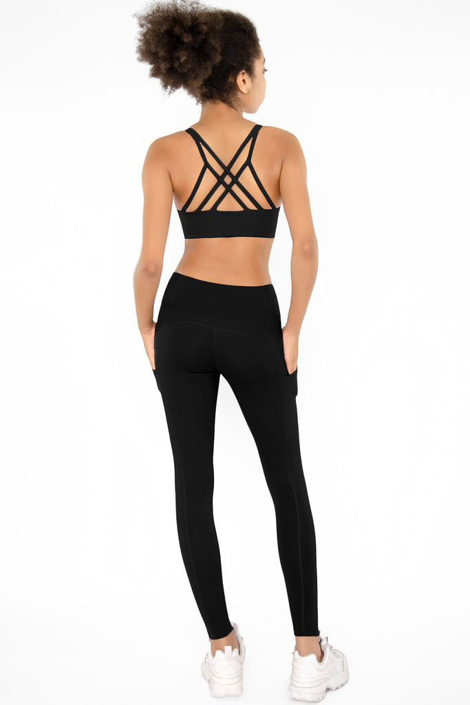 SALE! Black Kelly Strappy Padded Sports Bra - Women - Pineapple Clothing