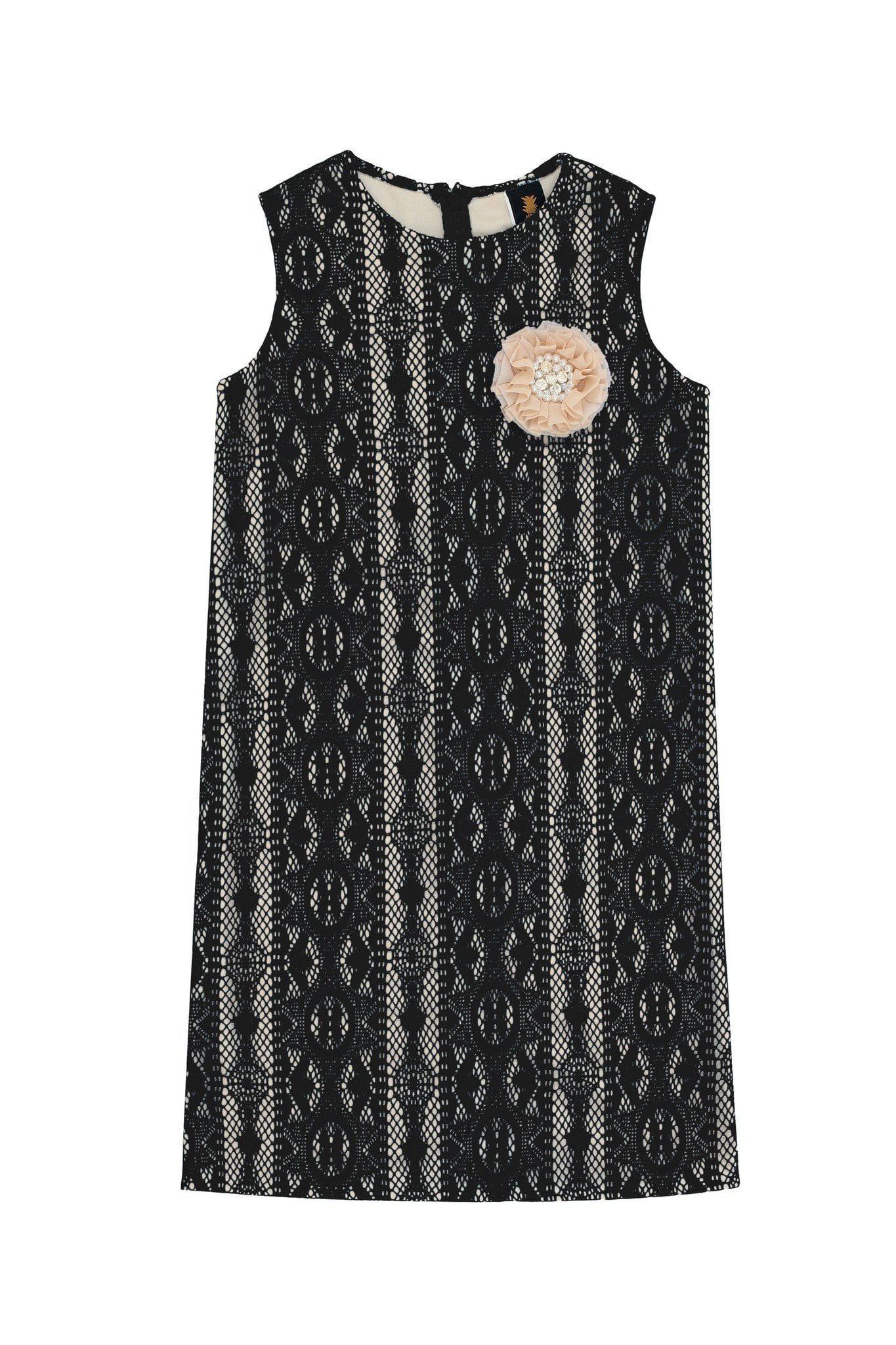Black Crochet Lace Sleeveless Shift Fancy Cocktail Party Dress - Girls - Pineapple Clothing