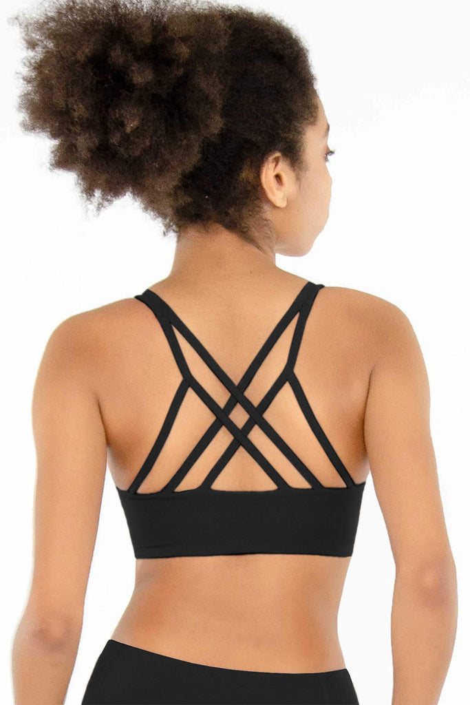 SALE! Black Kelly Strappy Padded Sports Bra - Women - Pineapple Clothing