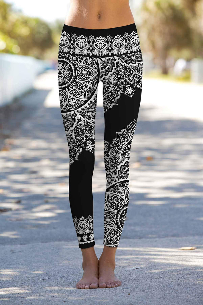 Black Nirvana Lucy White Geometric Boho Leggings Yoga Pants