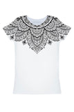 Black Nirvana Zoe White Geometric Boho Print Designer T-Shirt - Women - Pineapple Clothing