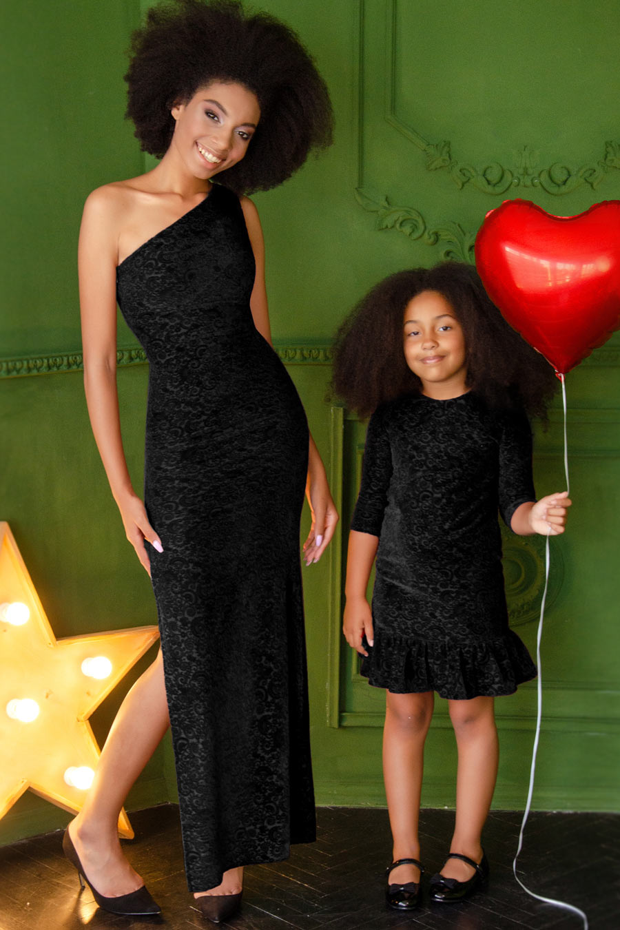 Black Velvet Jacquard Holiday Dresses - Mommy & Me - Pineapple Clothing