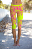 BUY 1 GET 3 FREE! Blossom Nirvana Ellie Yellow Pink Performance Capri Leggings - Women - Pineapple Clothing