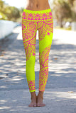 Blossom Nirvana Lucy Yellow Pink Boho Print Leggings Yoga Pants - Women - Pineapple Clothing