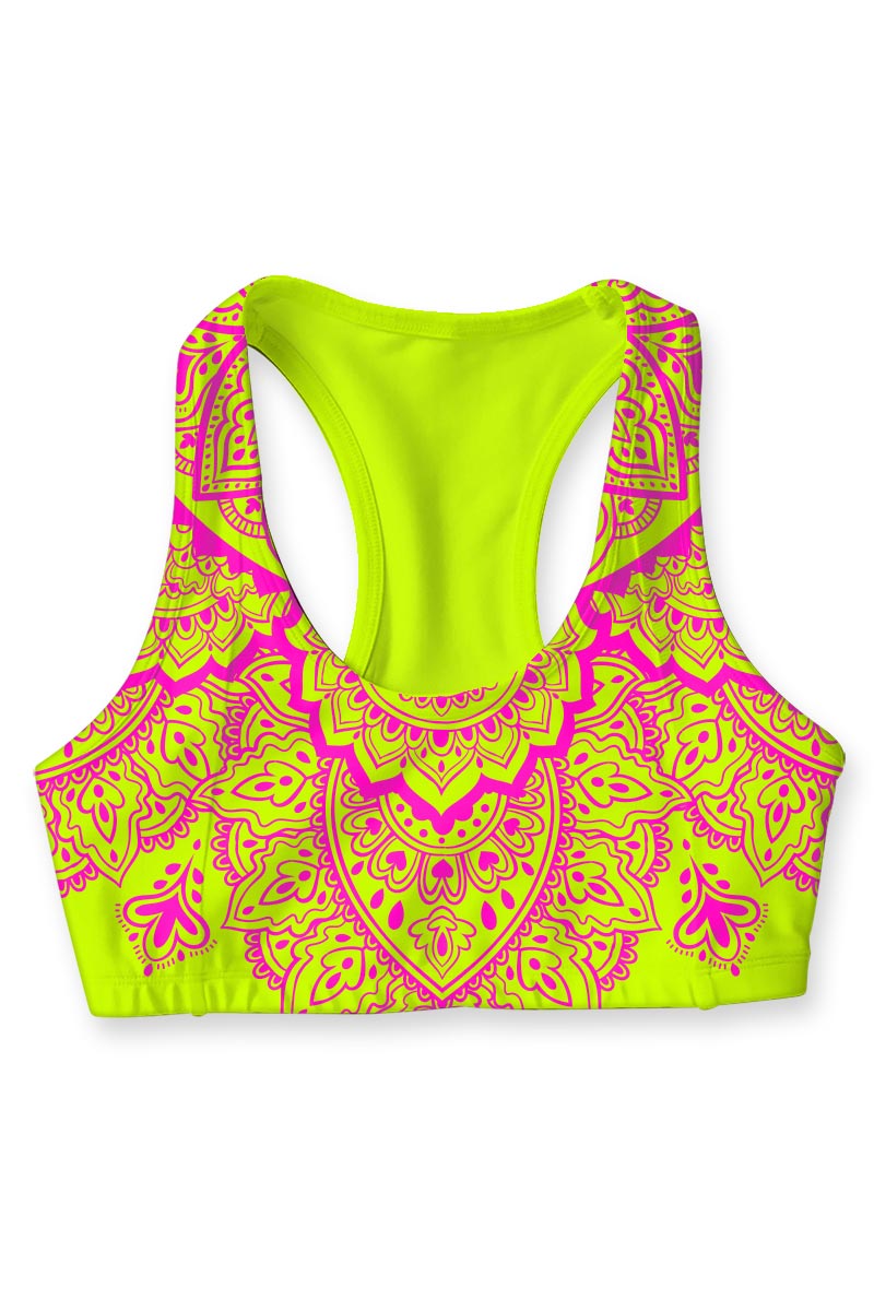 SEMI-ANNUAL SALE! Blossom Nirvana Stella Yellow Pink Seamless Sport Yoga Bra - Women - Pineapple Clothing