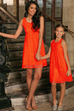 Bright Neon Orange Stretchy Lace Empire Waist Mommy & Me Party Dress - Pineapple Clothing