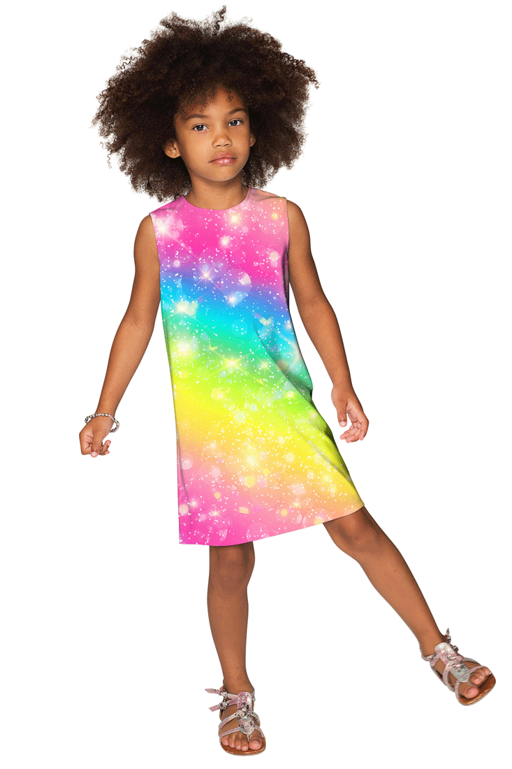 Bright Story Adele Colorful Rainbow Print Summer Shift Dress - Girls - Pineapple Clothing