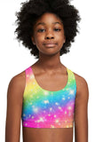 3 for $49! Bright Story Stella Rainbow Print Racerback Sports Bra Crop Top - Kids - Pineapple Clothing