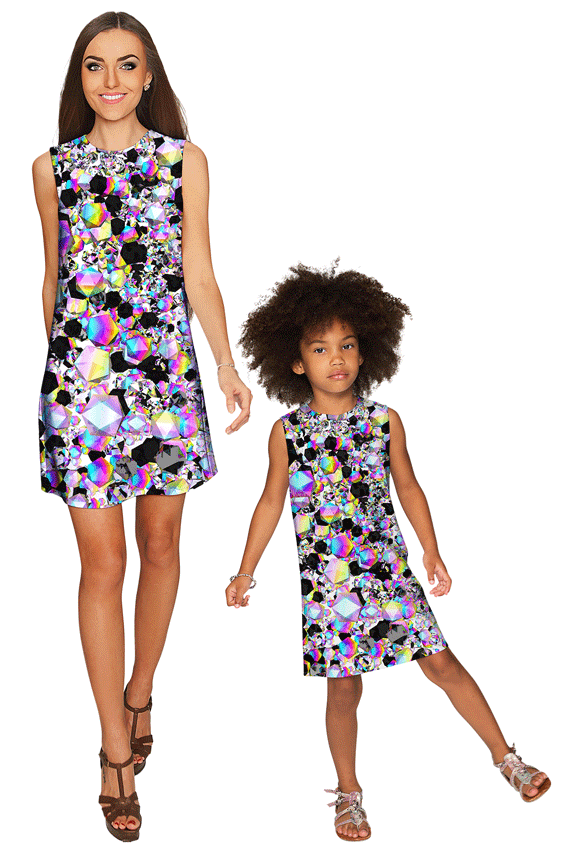 Brilliance Adele Grey Diamond Print Cute Shift Dresses - Mommy & Me - Pineapple Clothing