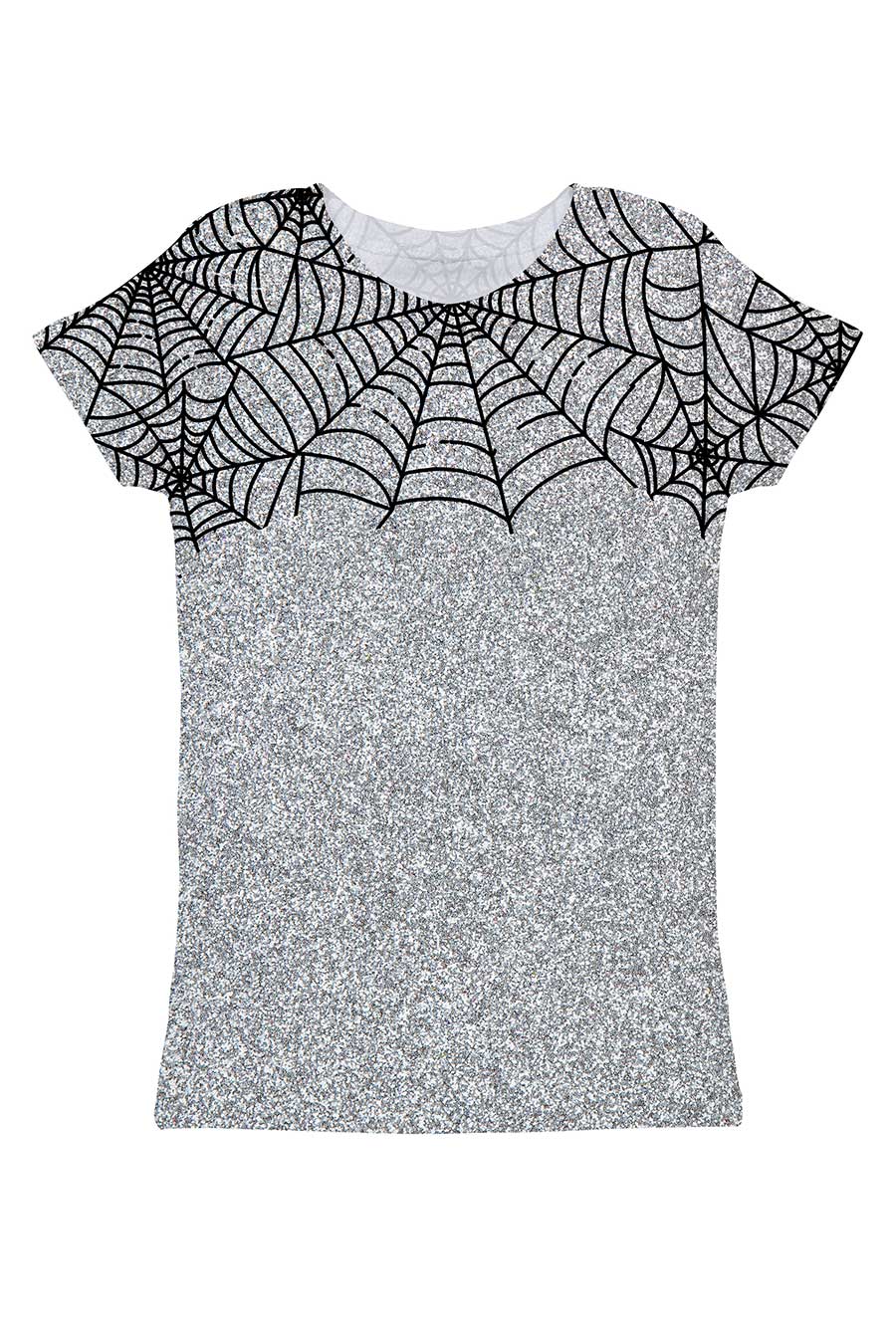 Bugs & Kisses Zoe Silver Grey Spider Web Glitter Print T-Shirt - Women - Pineapple Clothing