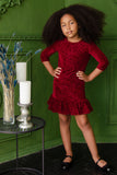 Burgundy Velvet Jacquard Holiday Dresses - Mommy & Me - Pineapple Clothing