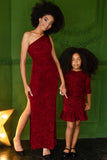 Burgundy Velvet Jacquard Holiday Dresses - Mommy & Me - Pineapple Clothing