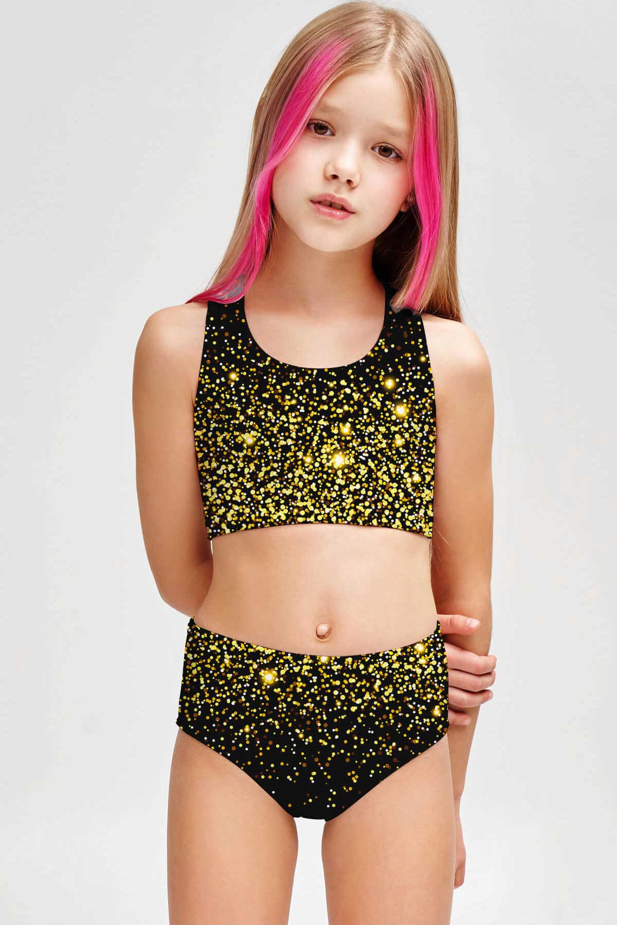 Chichi Claire Black Gold Sporty Two Piece Swim Bikini Set - Girls - Pineapple Clothing