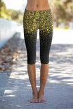 Chichi Ellie Black & Gold Glitter Printed Yoga Capri Leggings - Women - Pineapple Clothing